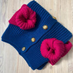 komplet: sweter Jackie cobalt/ raspberry & czapka Holly/ivy