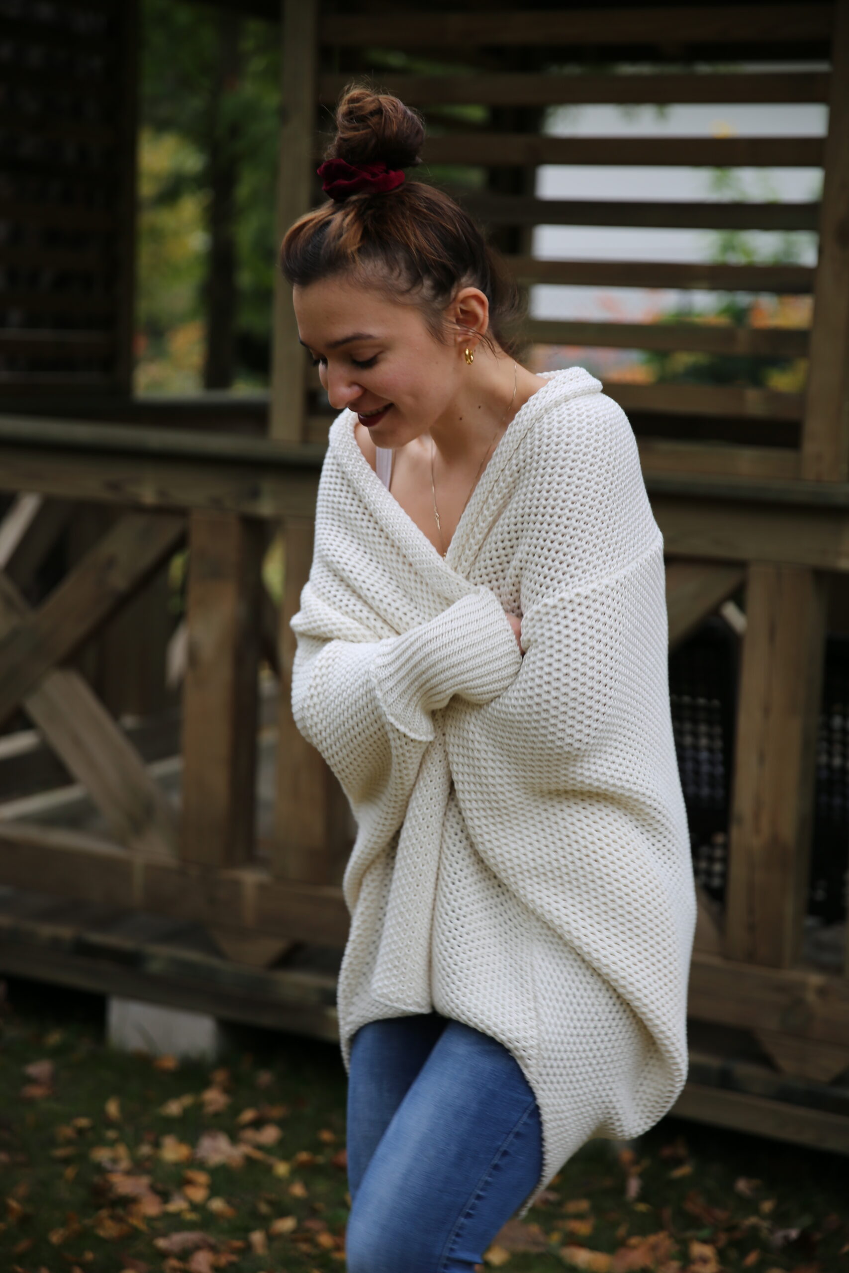 komplet: sweter Ava maxi pearl & czapka Willow/Forget