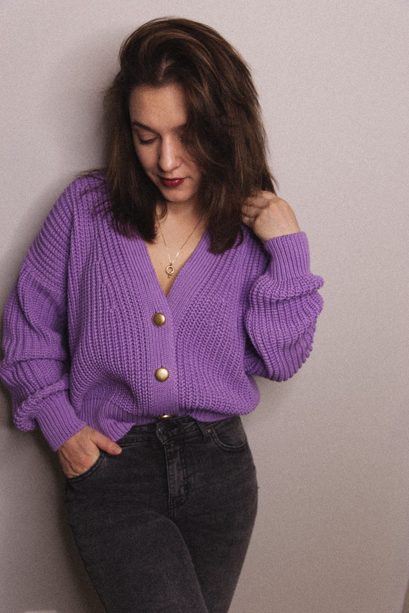 Sweter Jackie lila z 100% bawełny